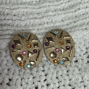 Vintage Sarah Coventry Clip On Earrings Gold Confetti